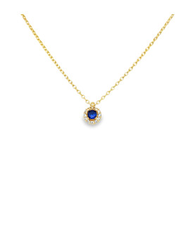 Yellow Gold Necklace with Deep Blue Zircon Charm