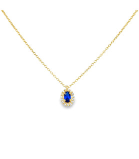 Gold Charm Necklace with Deep Blue Zircon Pendant