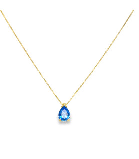 Gold Charm Necklace with Pear-Shaped Blue Zircon