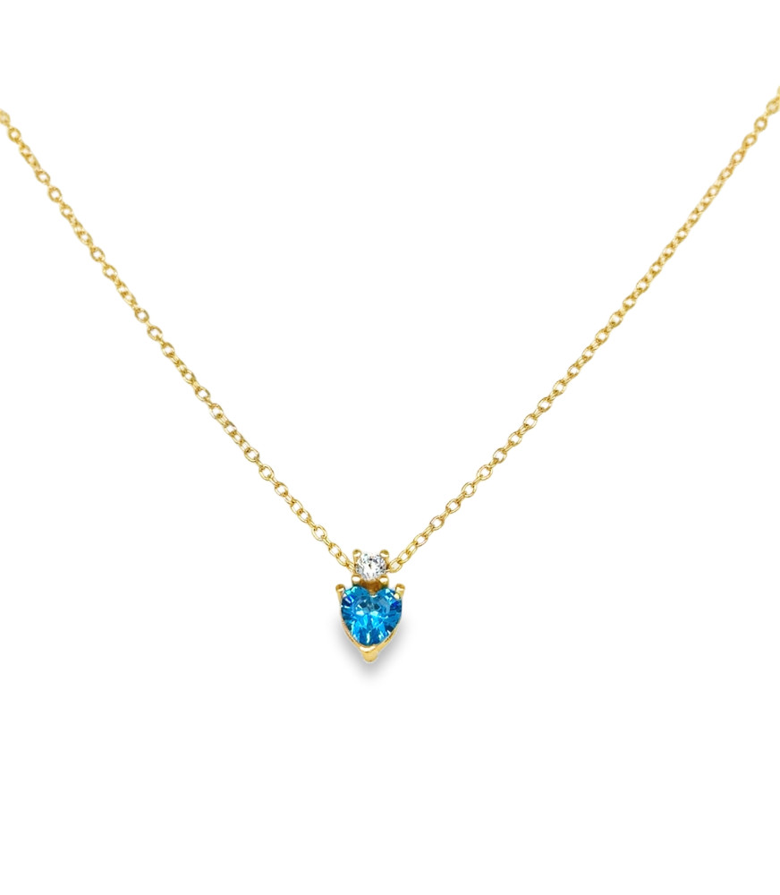 Gold Chain Necklace with Heart-Shaped Blue Zircon Pendant