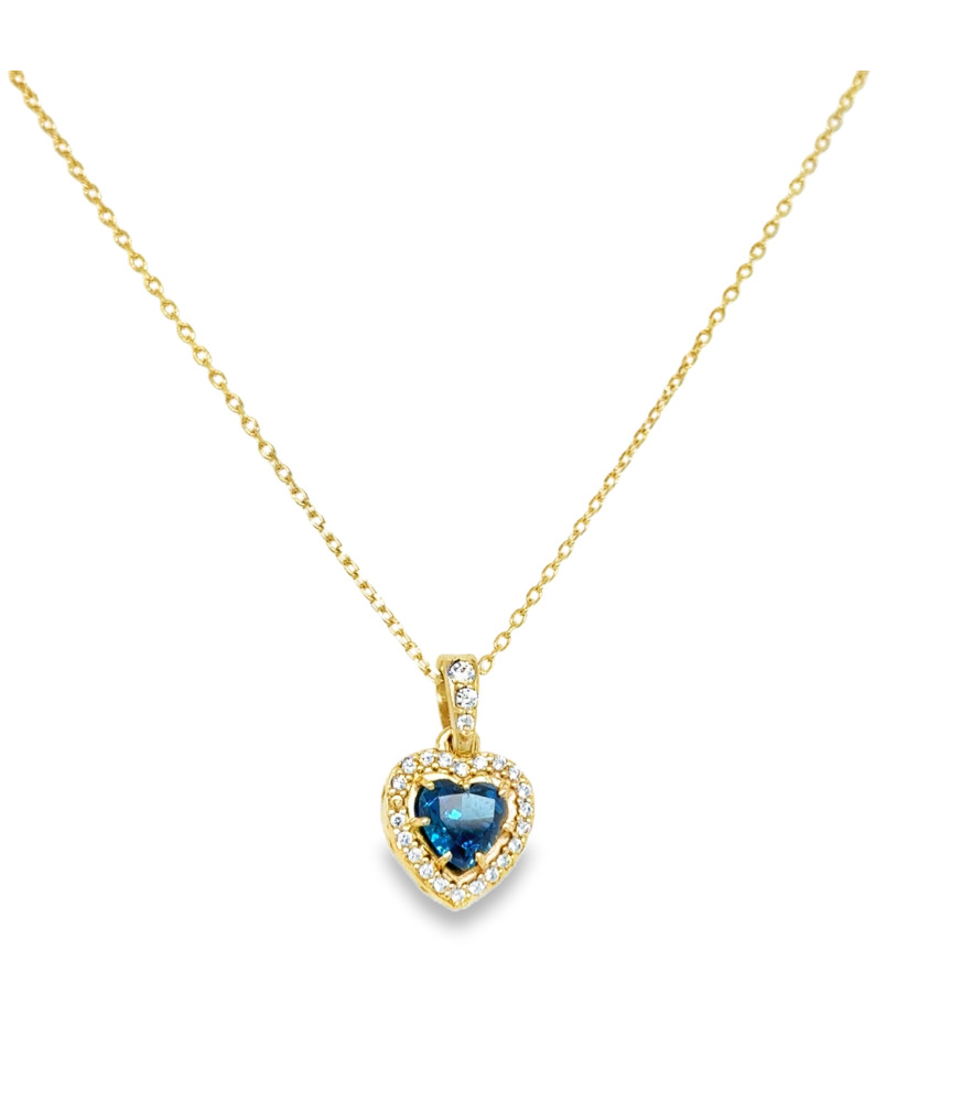Gold Charm Necklace with Heart-Shaped Blue Zircon