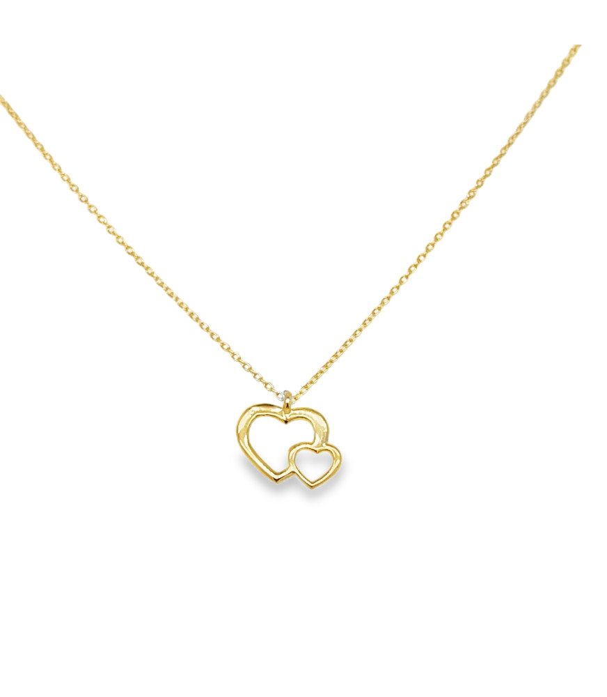 Yellow Gold Double Heart Charm Necklace