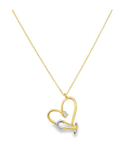 Gold Heart Charm Necklace with Round Cut Zircon