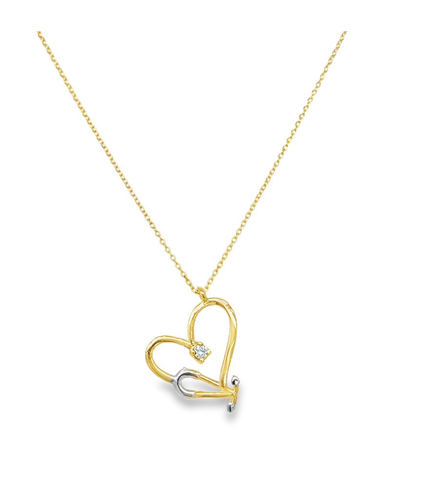 Златно колие с висящи сърце и кръгъл циркон