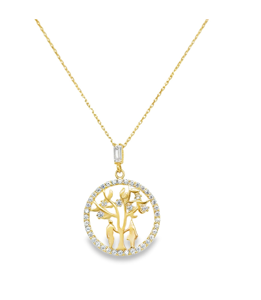 Yellow Gold 'Tree of Life' Zircon Charm Necklace