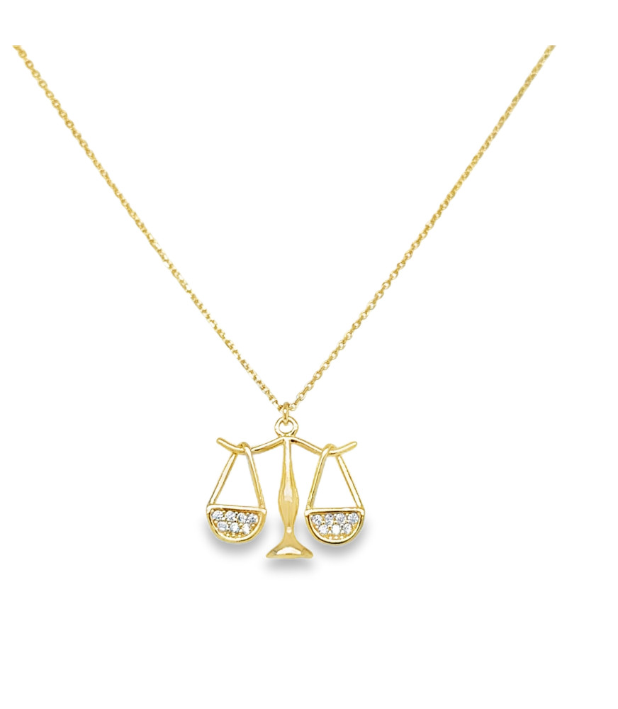 Gold Scales of Justice Zircon Charm Necklace