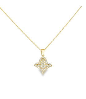 Floral Zircon Pendant Necklace in Yellow Gold