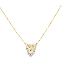 Yellow Gold Charm Necklace with Round Cut Zircon