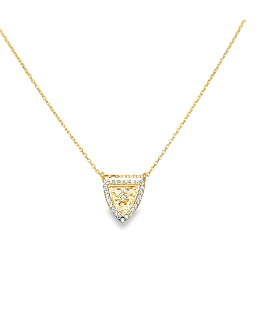Yellow Gold Charm Necklace with Round Cut Zircon