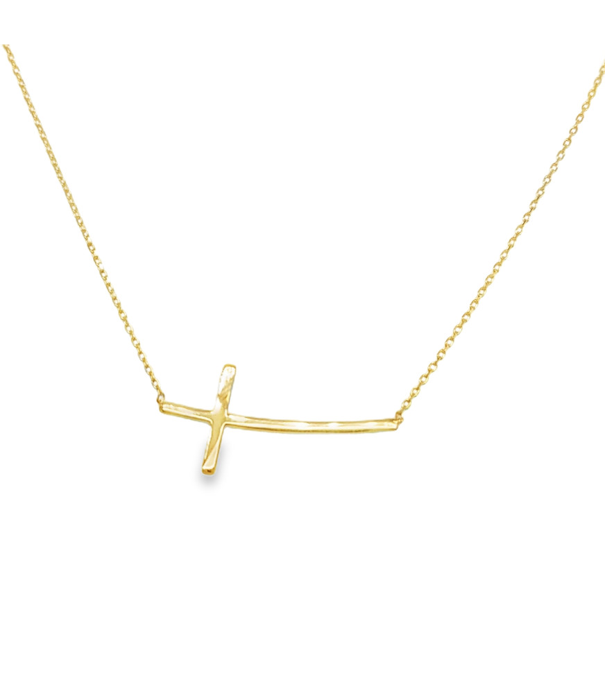 Sideways Cross Pendant Necklace in Yellow Gold