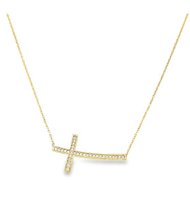 Yellow Gold Necklace with Zircon Cross Pendant
