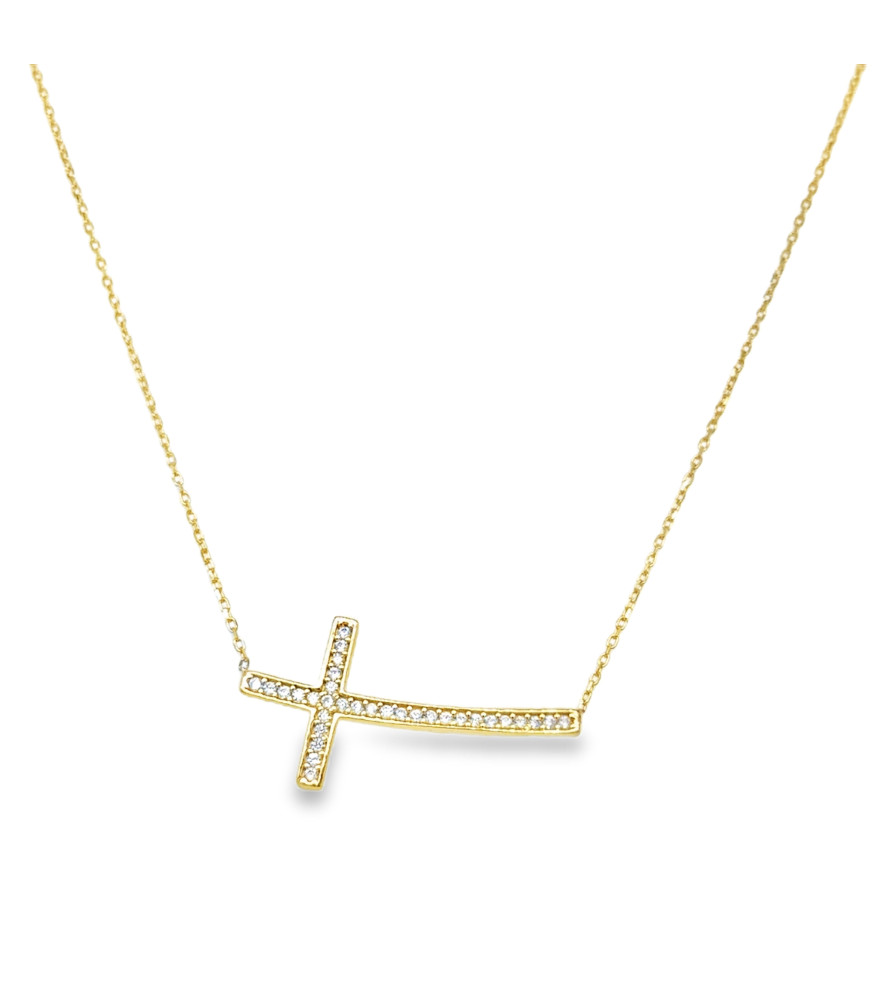 Yellow Gold Necklace with Zircon Cross Pendant