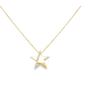Yellow Gold Charm Necklace with Star Zircon Pendant