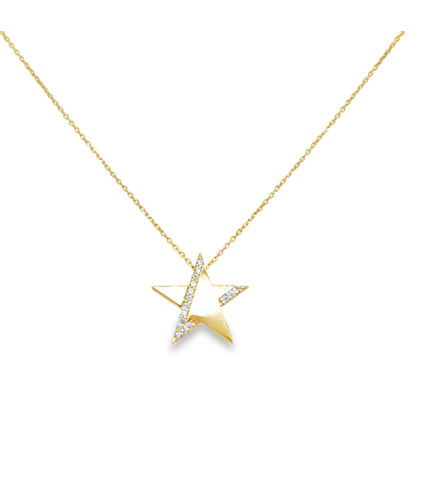 Yellow Gold Charm Necklace with Star Zircon Pendant