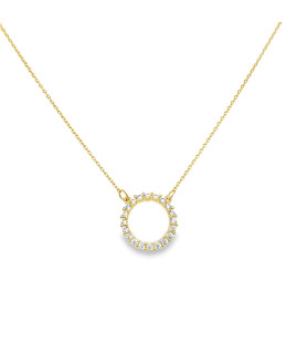 Yellow Gold Charm Necklace with Round Brilliant Zircon Pendant