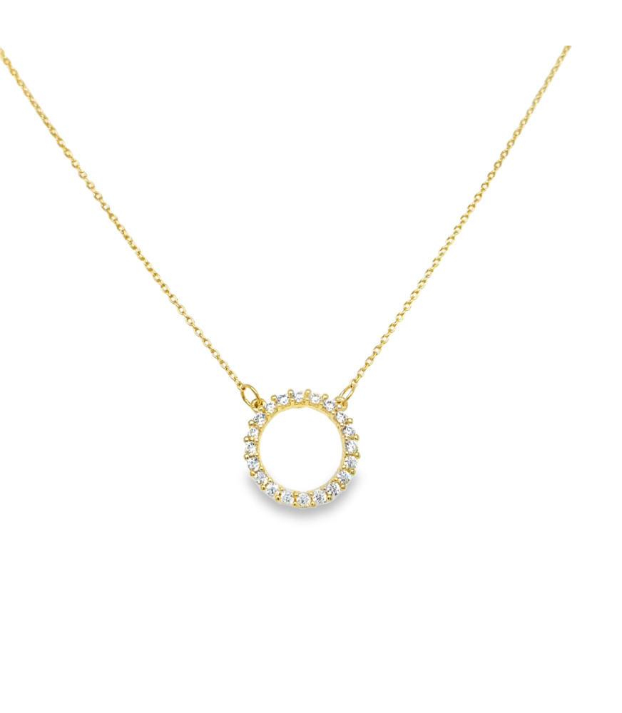 Yellow Gold Charm Necklace with Round Brilliant Zircon Pendant