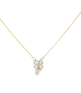Yellow Gold Four-Leaf Clover Zircon Charm Necklace